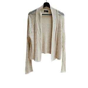 Linen Blend Lightweight Open-Front Cardigan Sweater, Beige Cream Tan, Size Large